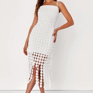 Lulus Fun Fascination White 3D Dot Sleeveless Fringe Midi Dress XL